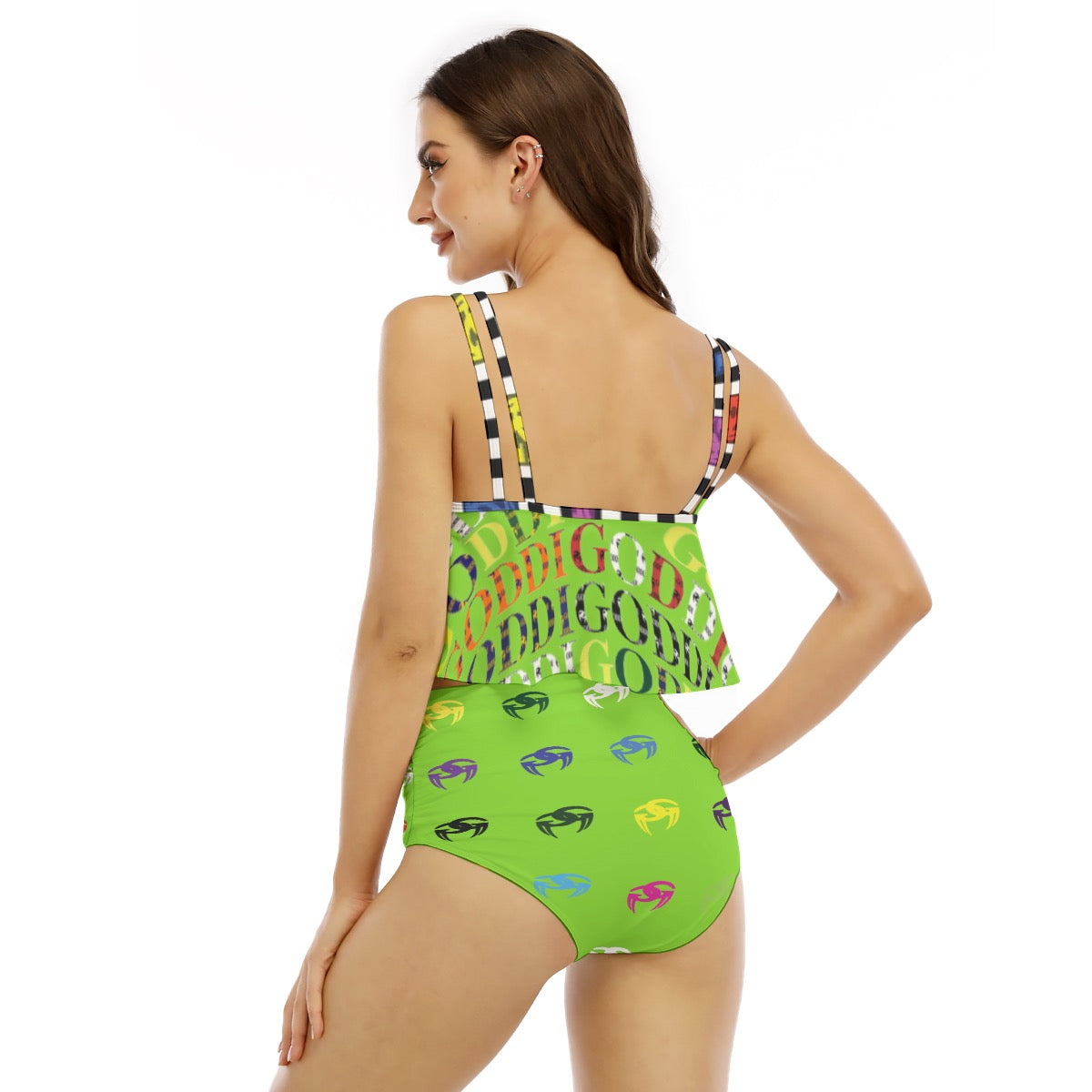 All-Over Print Women's Ruffled Vest Bikini Swimsuit