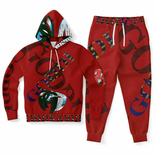 GODDI Red Graffiti Sweatsuit, M, His,Hers $225.00