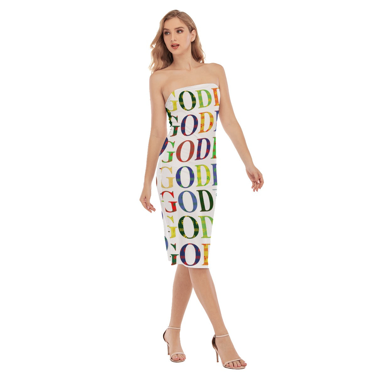 GODDI GG All Over Women's Side Split Tube Top Dress