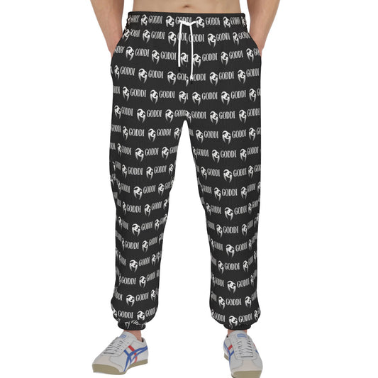 GODDI GG, Hands In Your Pocket Black All-Over Logo Print Men's Sweatpants