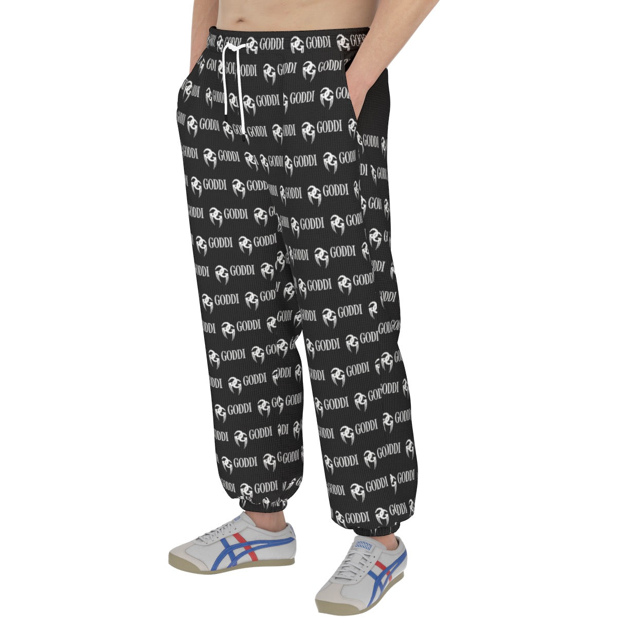 GODDI GG, Hands In Your Pocket Black All-Over Logo Print Men's Sweatpants